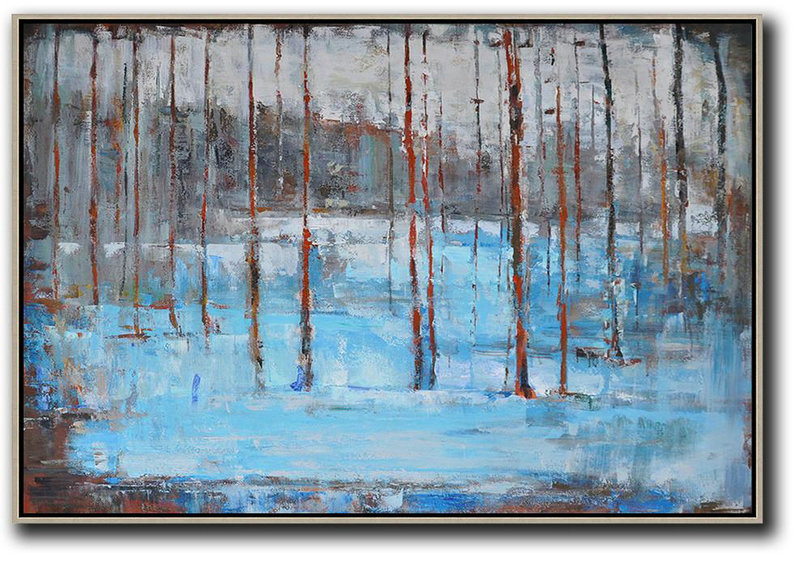 Extra Large Abstract Painting On Canvas,Horizontal Abstract Landscape Oil Painting On Canvas,Acrylic Painting On Canvas,Blue,Red,Grey.etc